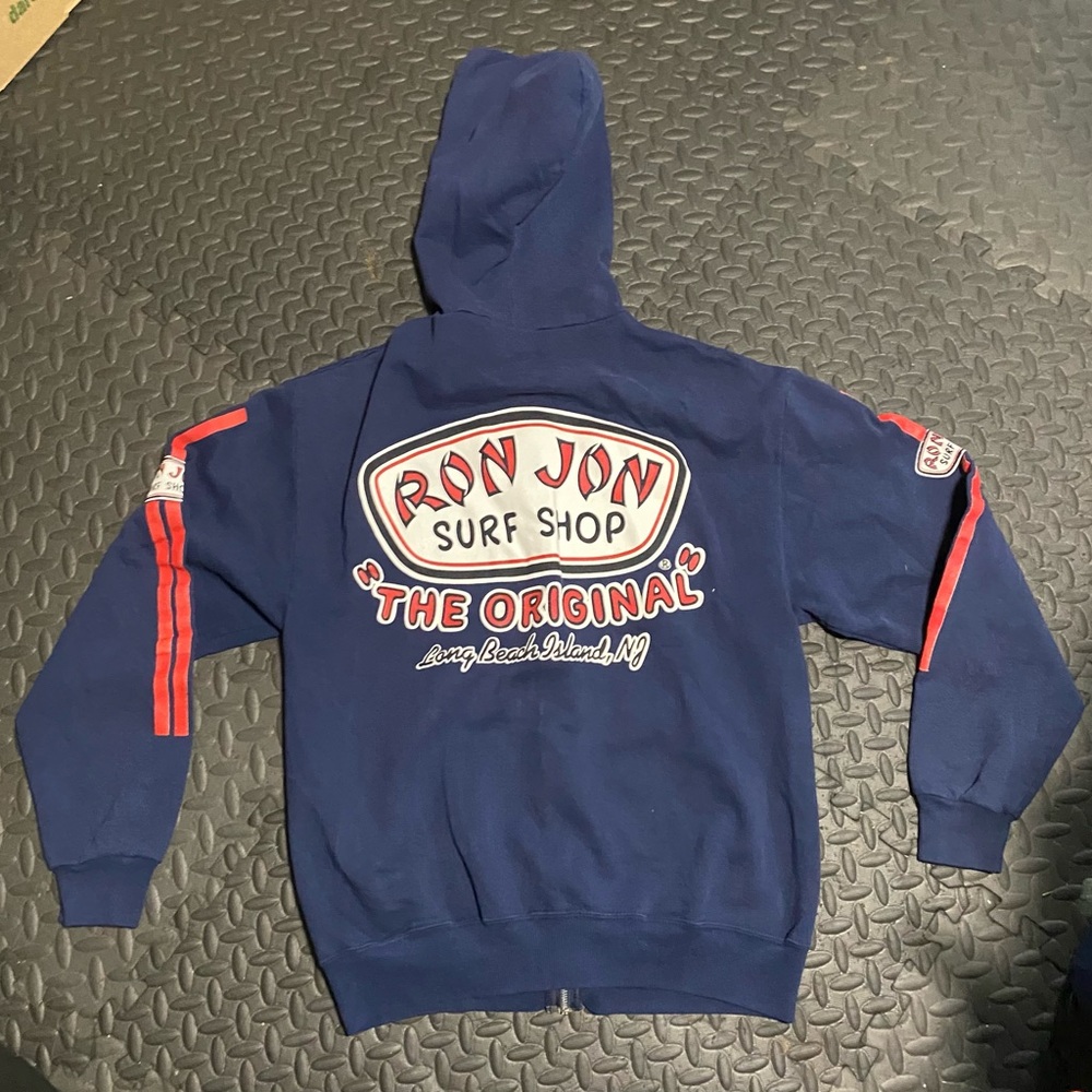 Jerzees Blue Hoodie with Red Accents